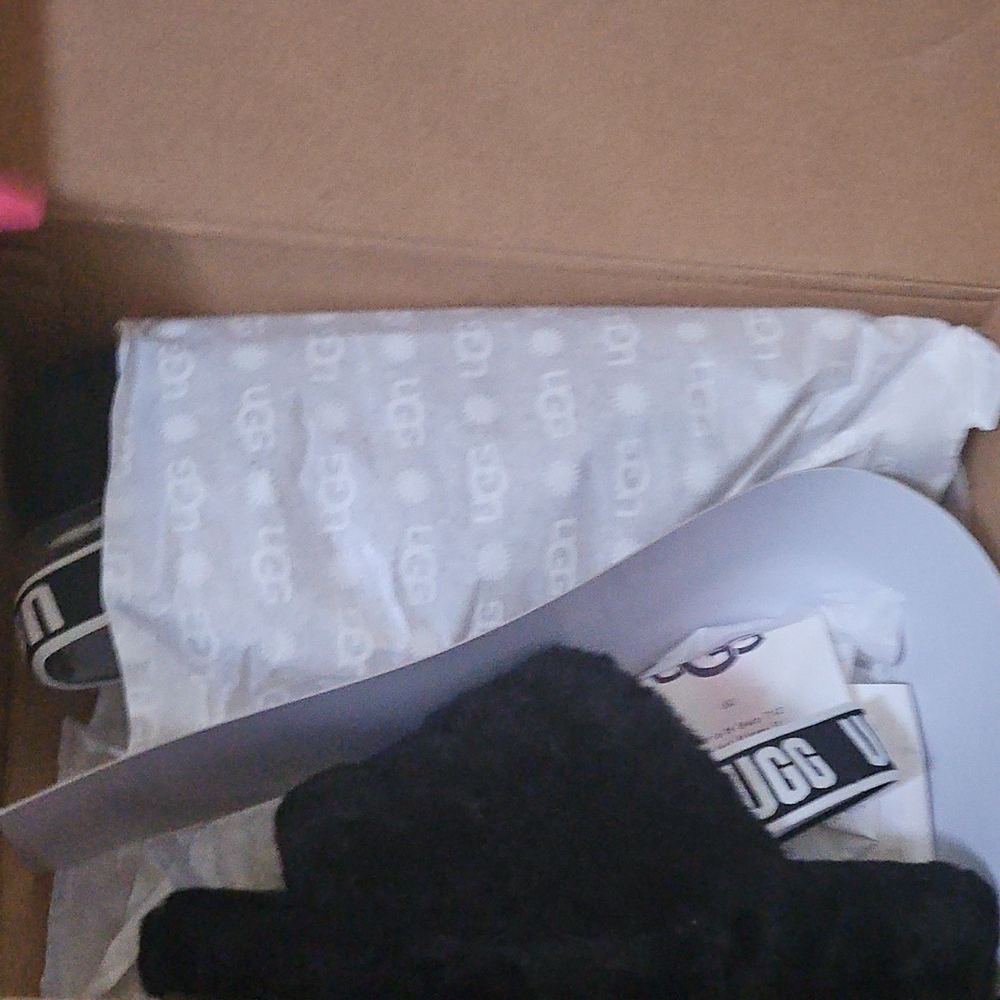 UGG Black Fluffy Slippers